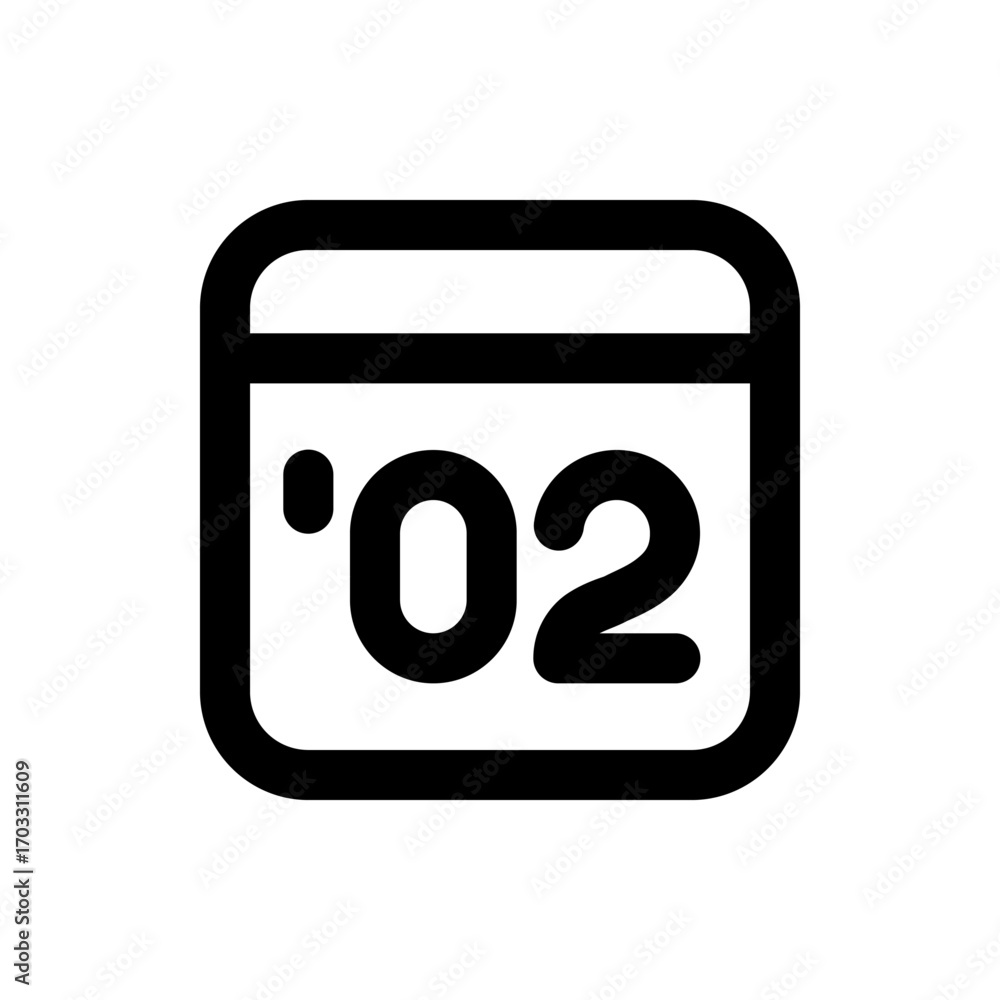 Poster illustration of a calendar icon displaying the number zero two in bold black font with rounded corne