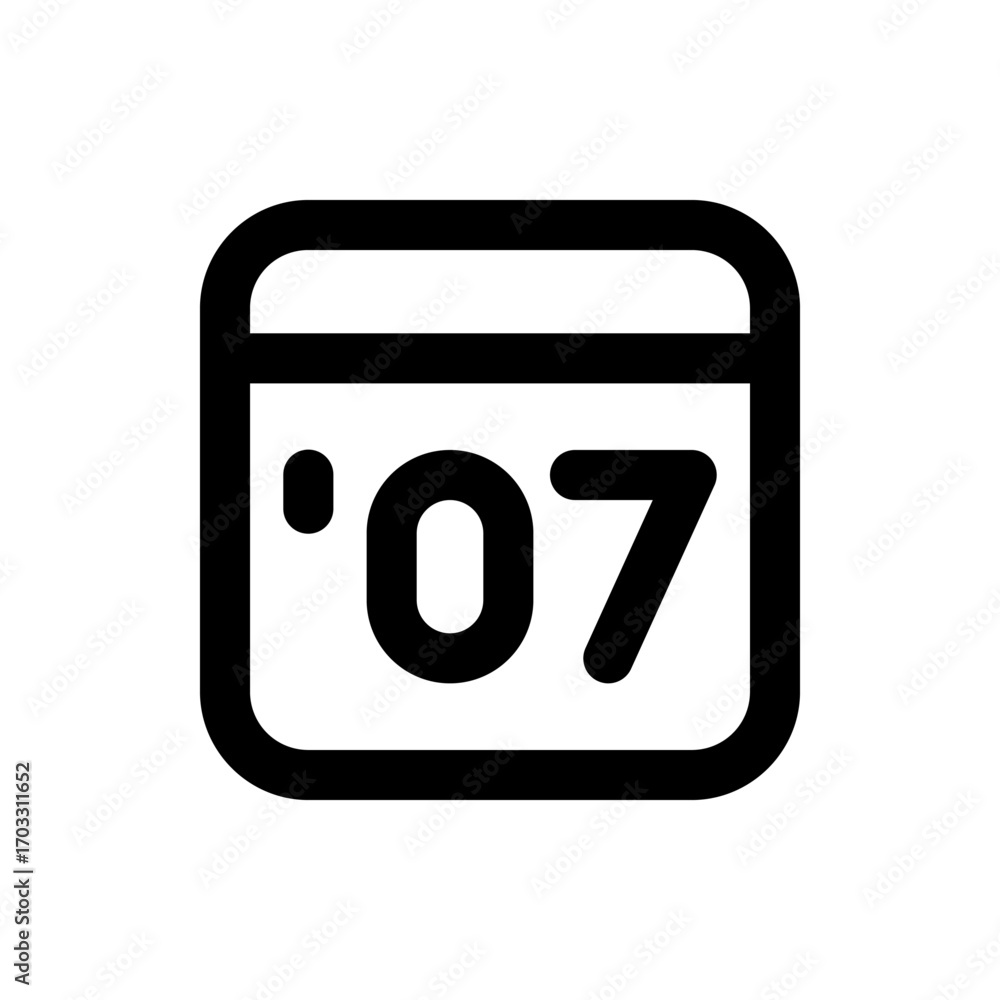 Poster illustration of a stylized calendar icon displaying the number zero seven in bold black font and thi
