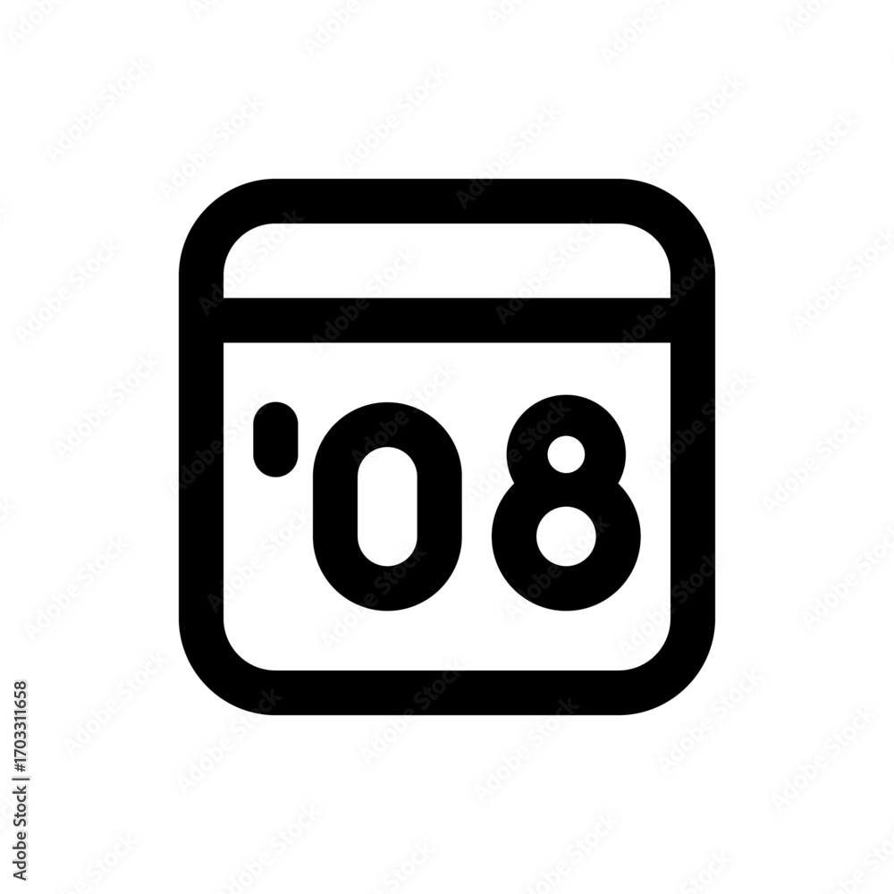 Poster illustration of a calendar icon displaying the date as the eighth day of the month in black and whit