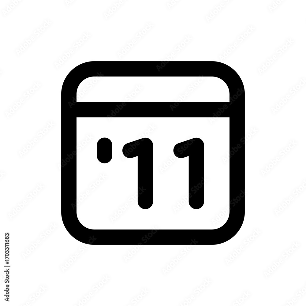 Poster illustration of a calendar icon with rounded corners and the number eleven displayed in bold black c