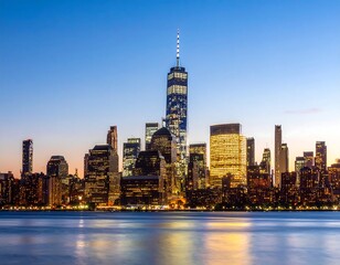Obraz premium Captivating panoramic view of the luminous New York City skyline at dusk