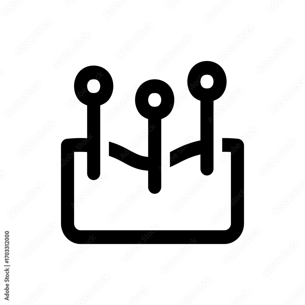 Poster illustration of three black acupuncture needles inserted into a surface with connected lines design 