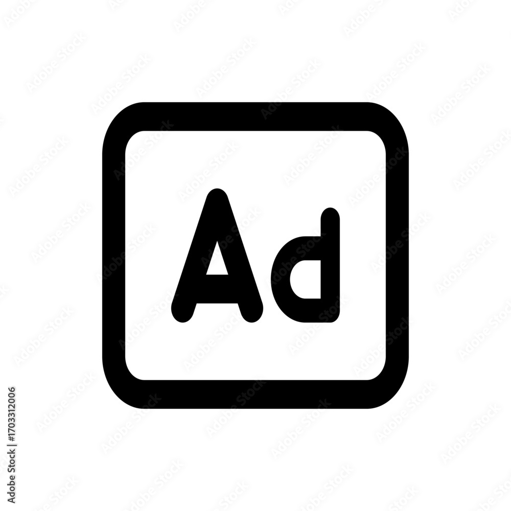 Poster a black and white advertisement icon with the letters ad inside of a rounded rectangle shape design 