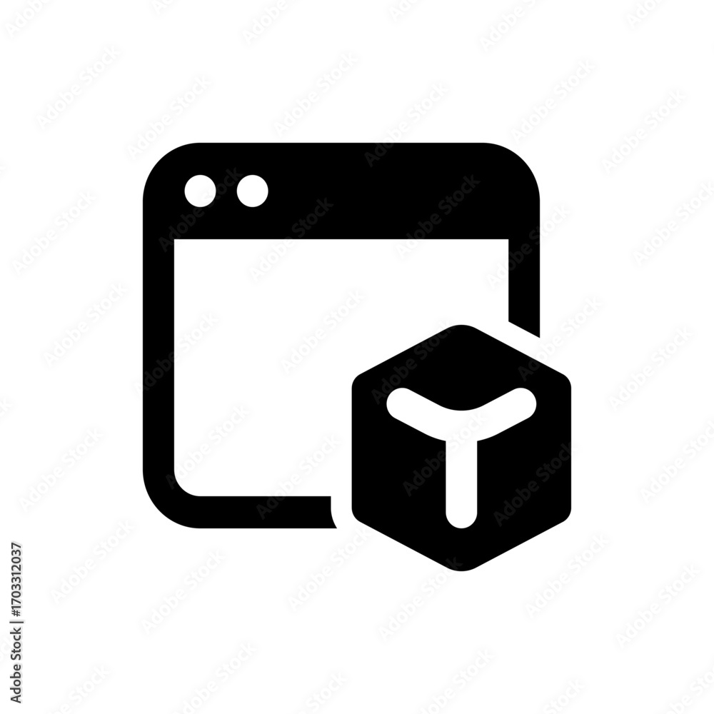 Aufkleber black and white icon showing a computer screen with two circles and a cube with a y shape inside it
