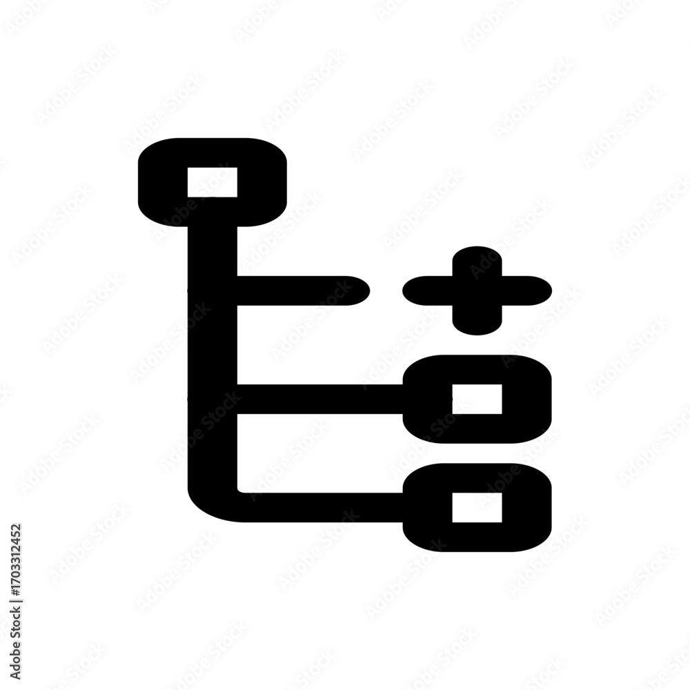 Aufkleber illustration of a flowchart with a plus sign and square nodes connected by lines in a simple design
