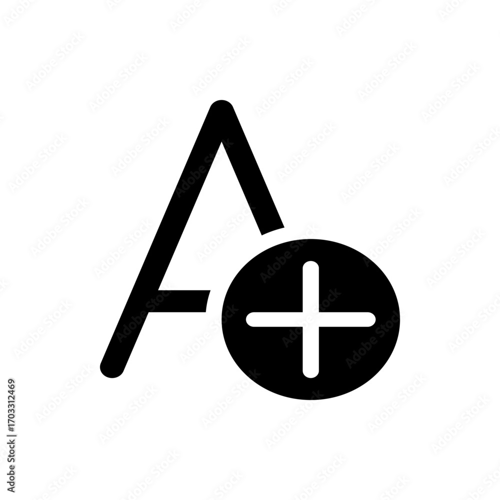 Fototapete black glyph of a with a plus sign inside a circle representing add text or increase font size option
