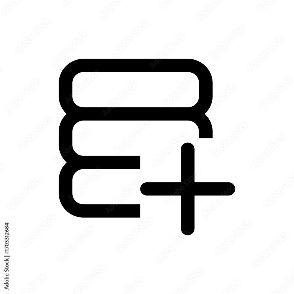 Poster three stacked rounded rectangles with a plus sign indicating addition in a simple black and white de