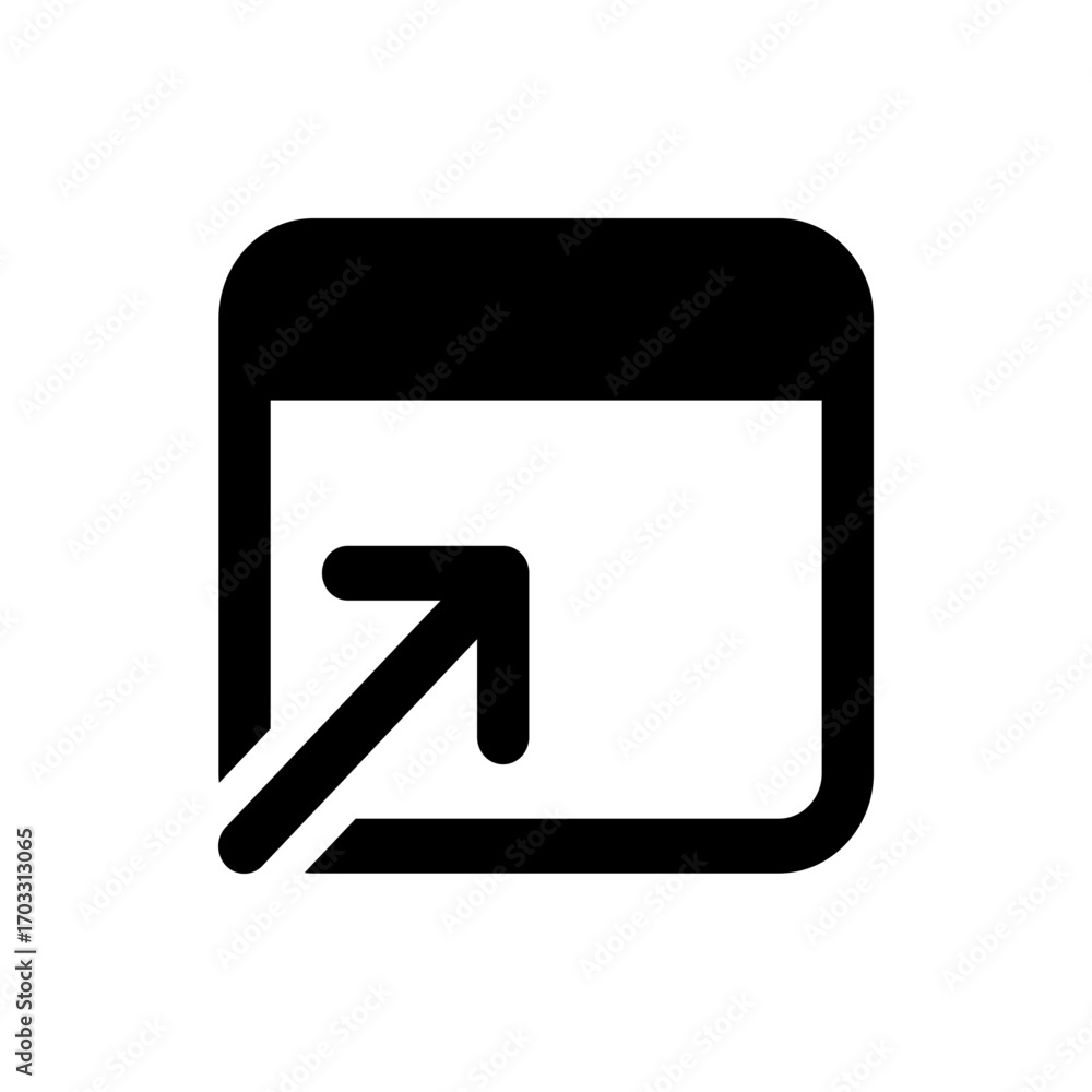 Poster black square with rounded corners containing an arrow pointing upwards and to the right direction ic
