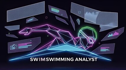 Swimming Analyst: This image captures a swimmer analyzed with some interface to swim, an illustration of a swimmer inside of water. - Powered by Adobe