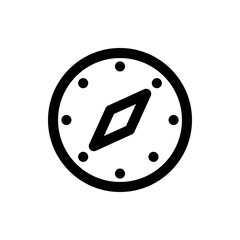 Illustration of a black compass with eight dots around the edge and a diamond shaped needle pointing up
