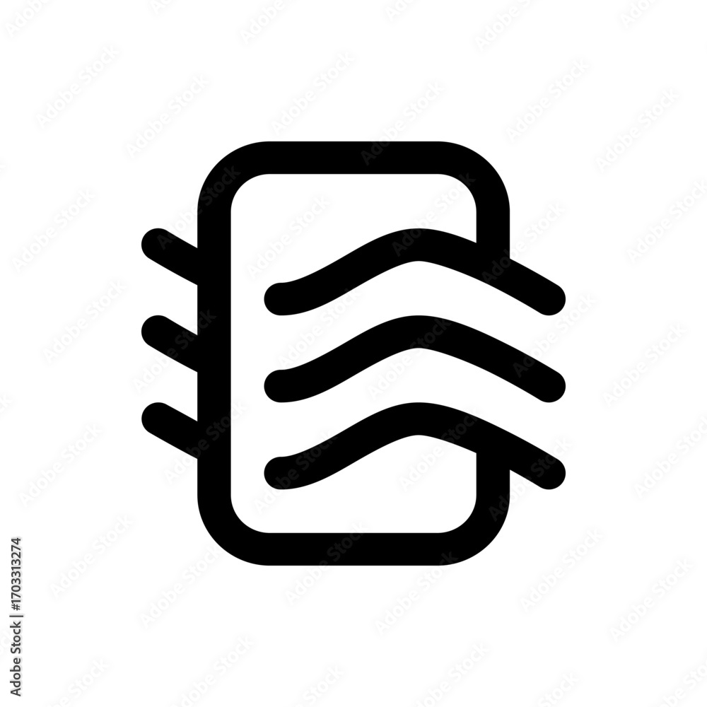 Poster illustration of a stylized document with three horizontal wavy lines and three short vertical lines 