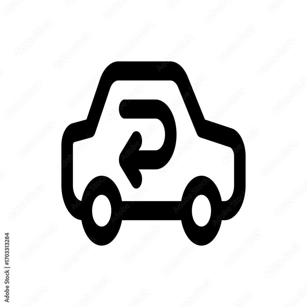 Poster black outline of a car with a u turn arrow pointing left inside the vehicle body design element art