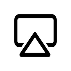 Black and white illustration of a screen with an upward pointing triangle below it in a simple style