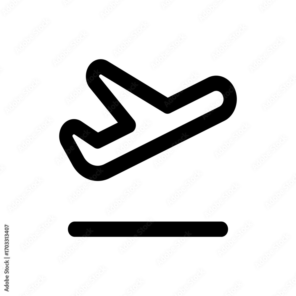 Poster an icon depicting an airplane taking off with a horizontal line below it to represent the runway sur