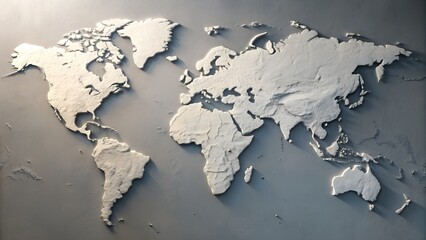 Three-Dimensional Relief Map of the World – Geography, Texture, Educational, Topography, Global, Conceptual