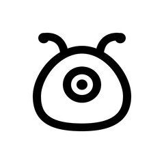 Abstract one eyed creature with antennae and circular eye in black and white simple vector illustration