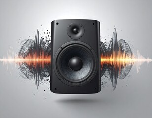 Black speaker with sound waves