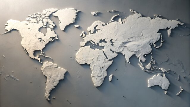 Three-Dimensional Relief Map of the World – Geography, Texture, Educational, Topography, Global, Conceptual