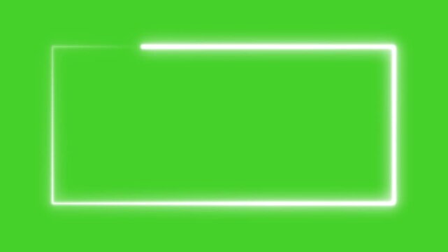 Animated glowing rectangle frame loop animation isolated on green screen motion background.  Neon rectangle shape stock line moving animation chroma key screen.  square rectangle border  4k animation.