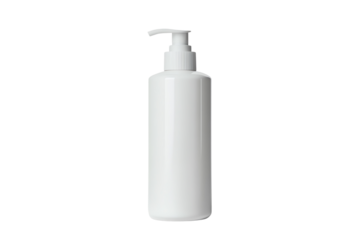 White pump bottle isolated on a white background, ideal for cosmetic or personal care product packaging.