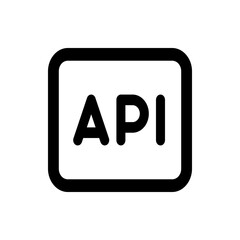 Illustration of a black api symbol inside a rounded square with a white background and bold outline design