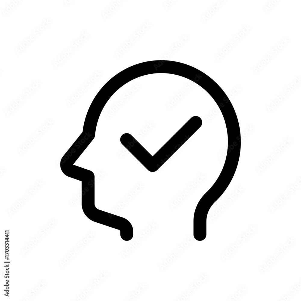 Poster outline of a head profile with a check mark inside the head representing a positive mental state con