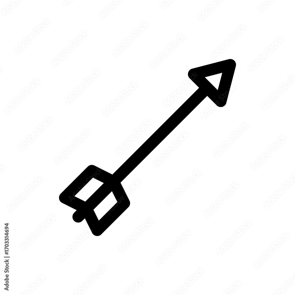 Poster illustration of a single black arrow with a triangular head and feathered tail pointing diagonally u