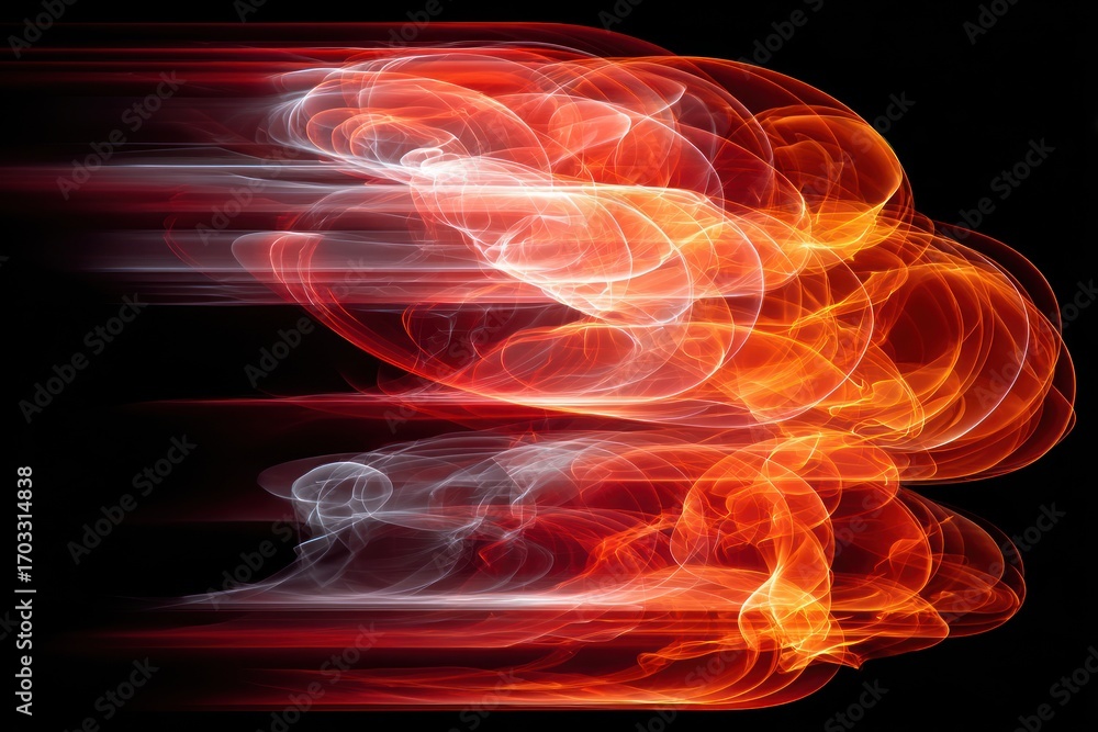 Poster colorful swirls of red and white light move rapidly, creating an abstract visual phenomenon against 