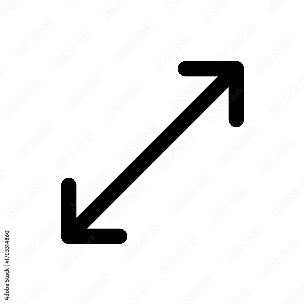 Poster black diagonal arrow pointing from the upper right to the lower left corner on a white background im