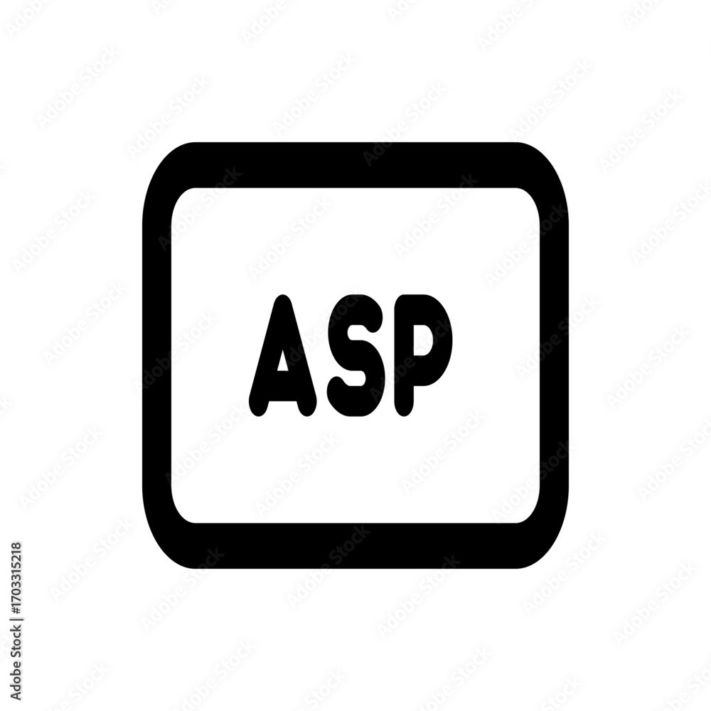 Poster illustration of a rounded rectangle with the letters asp in bold black font centered inside the shap
