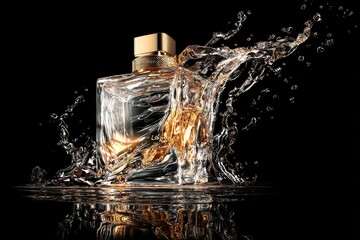 Perfume bottle with water splash