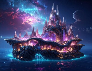 Futuristic Floating City Dreamscape at Night