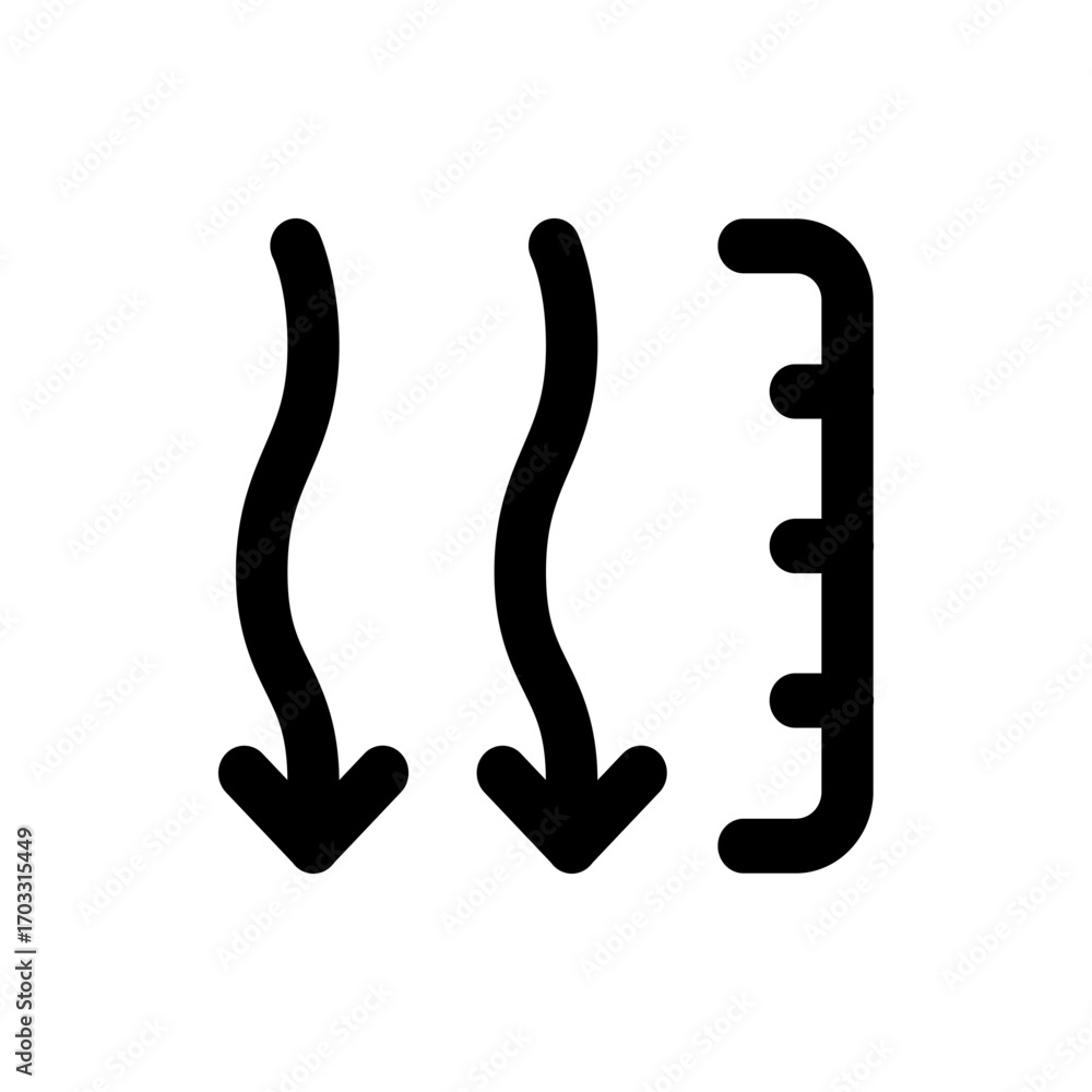 Poster illustration of three vertical black lines with arrows and bracket shapes on a white background desi