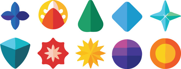  Geometric Shape and graphic element  Icon Set – Colorful Flat Vector Collection of   Abstract Designs