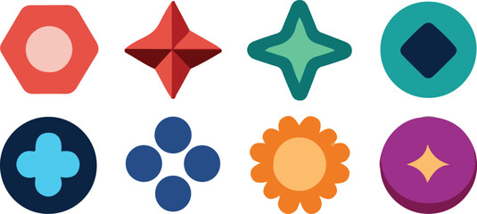  Geometric Shape and graphic element  Icon Set – Colorful Flat Vector Collection of   Abstract Designs