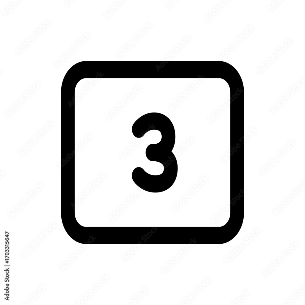 Aufkleber illustration of the number three centered within a rounded rectangular border on a white background 