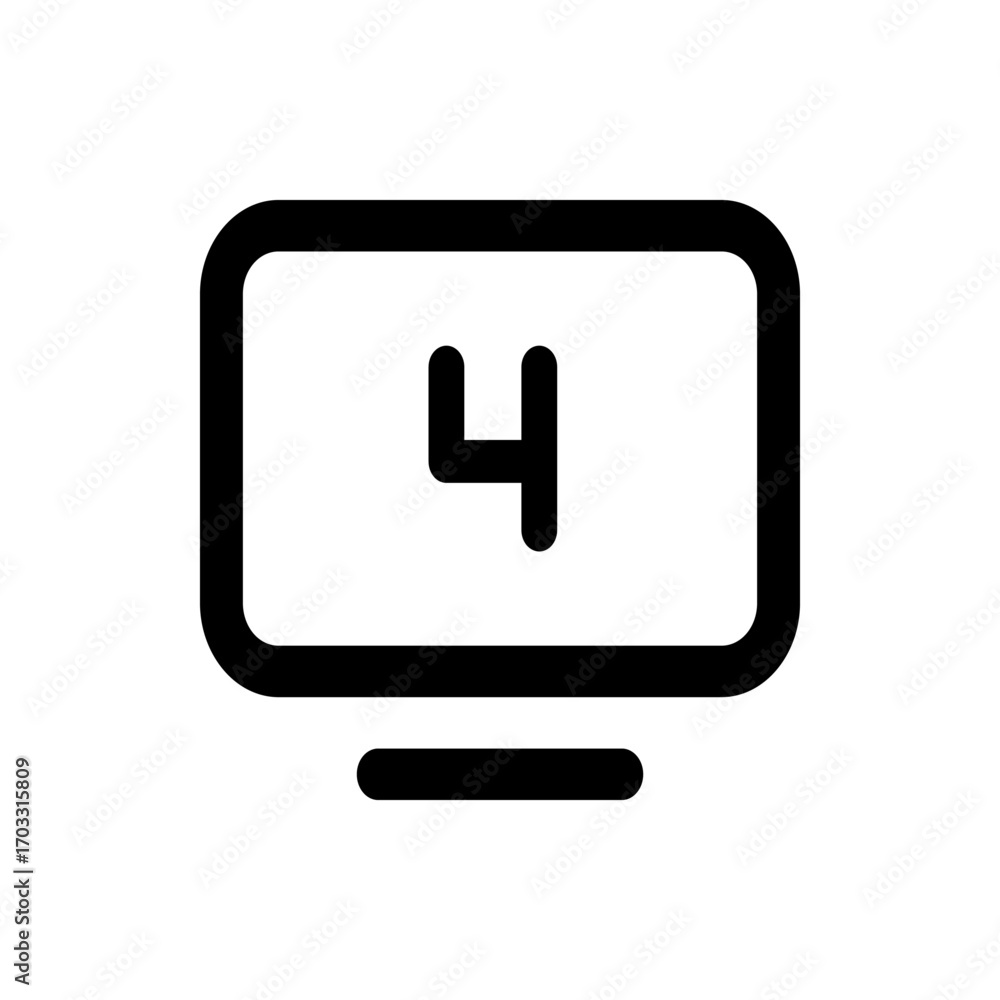 Poster a simple black and white icon featuring the number four inside a rounded rectangle with a stand at t