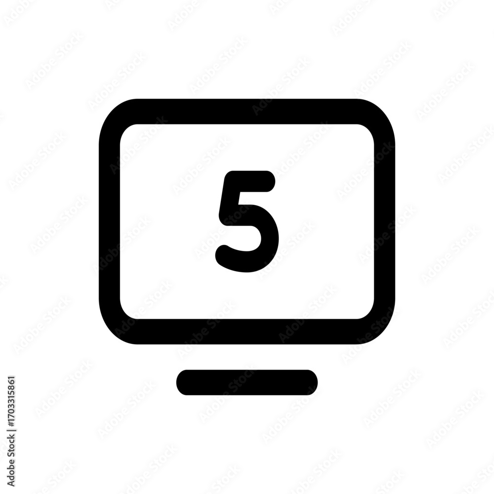 Poster illustration of a stylized screen displaying the number five with a rounded rectangle frame and base