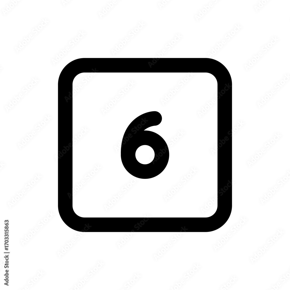 Poster illustration of a rounded square containing the number six in a bold sans serif style typeface cente
