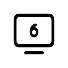 Illustration of a black monitor with rounded edges displaying the number six in the center of the screen