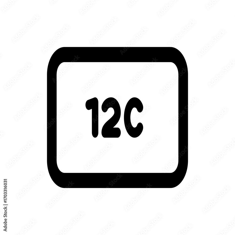 Poster illustration of a rounded rectangle containing the text one two c in a bold sans serif font in black