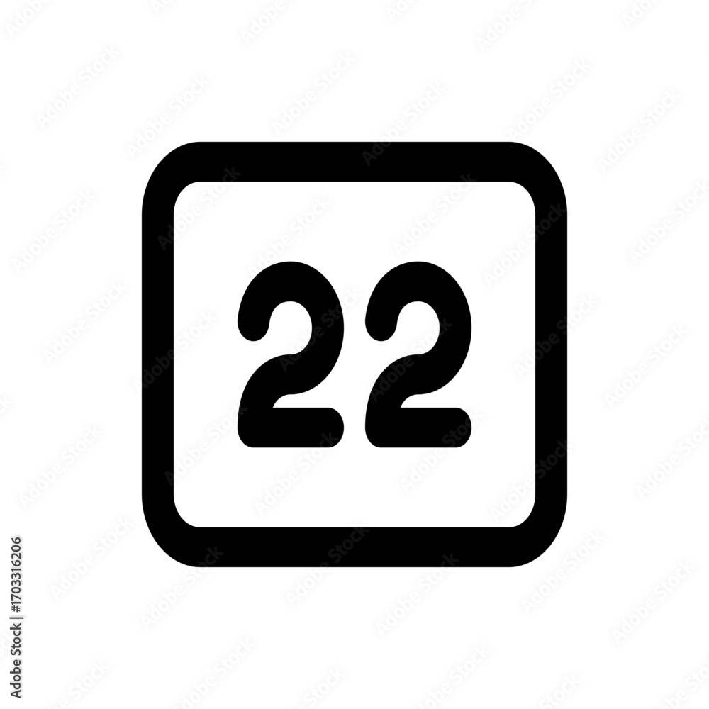 Aufkleber illustration of a calendar icon showing the number twenty two inside a rounded rectangle in black an