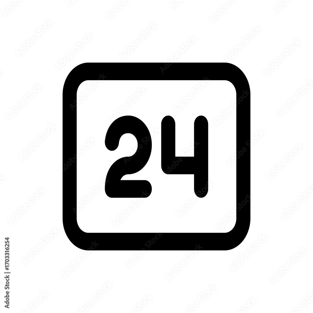 Poster illustration of a black twenty four hour service icon inside a rounded rectangle on a white backgrou