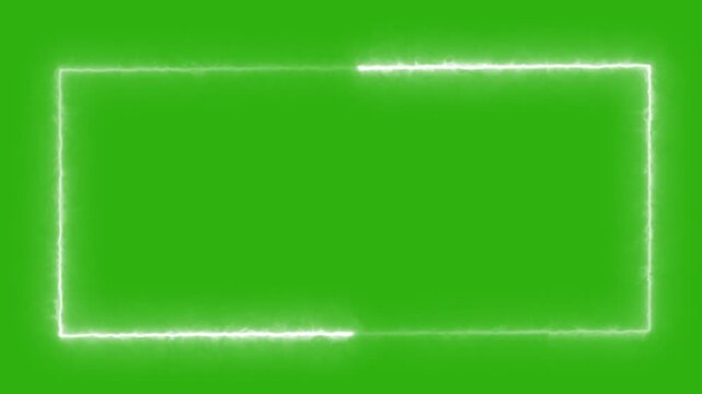 Animated glowing rectangle frame loop animation isolated on green screen motion background.  Neon rectangle shape stock line moving animation chroma key screen.  square rectangle border  4k animation.