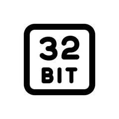 Illustration of a thirty two bit symbol inside a rounded square with a bold black outline and white fill