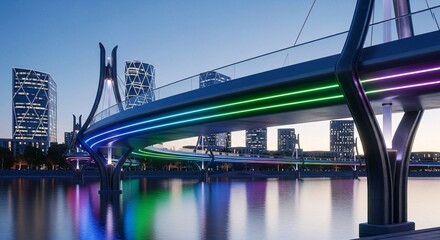 Fototapeta premium Futuristic Floating Bridge with Neon Lights