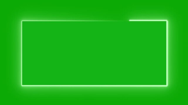 Animated glowing rectangle frame loop animation isolated on green screen motion background.  Neon rectangle shape stock line moving animation chroma key screen.  square rectangle border  4k animation.