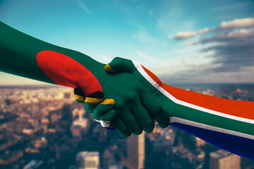 Shaking hands Bangladesh and South Africa