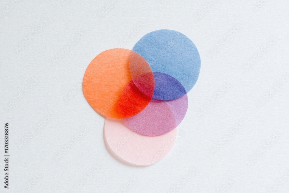 Poster translucent circles overlap, creating vibrant color blends and p