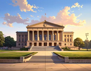 Obraz premium Classical architectural facade with imposing columns at the main entrance